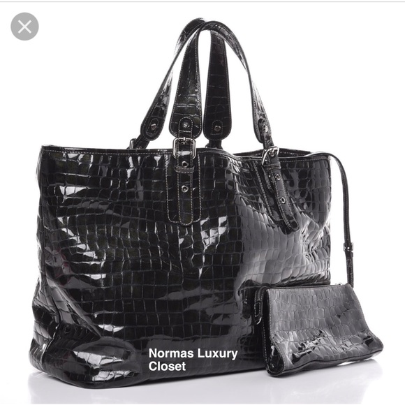 No LONGER Available. MCM Crocodile Embossed Patent Calfskin Tote. - Picture 2 of 8